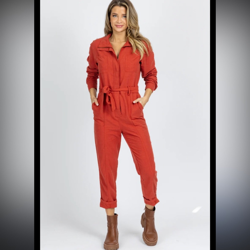 Skies Are Blue Rust Red Utility Jumpsuit